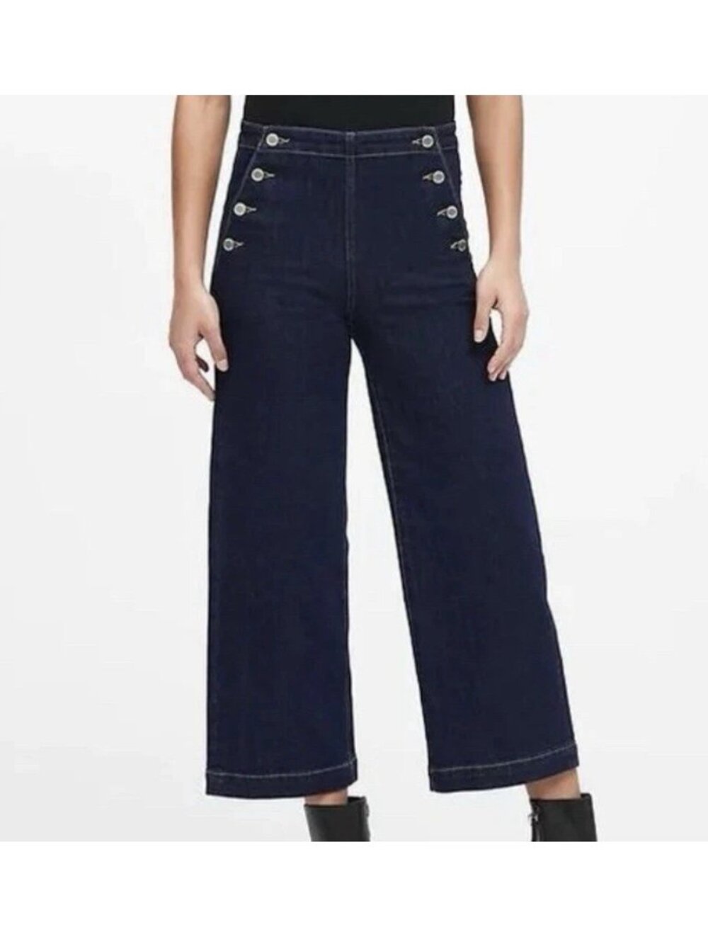 BANANA REPUBLIC High Rise Wide Leg Cropped Sailor Jeans Size 29 Dark Wash Jeans
